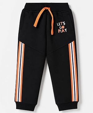 Babyhug 100% Cotton Terry Knit Full Length Lets Go Play Printed Lounge Pant - Black