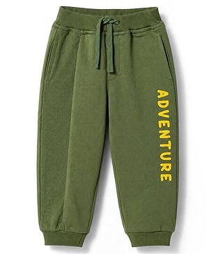 Babyhug 100% Cotton Terry Knit Full Length Lounge Pant Text Print - Olive