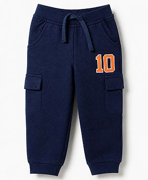 Babyhug Cotton Terry Knit Jogger Fit Full Length Lounge Pants with 10 Print in Blue
