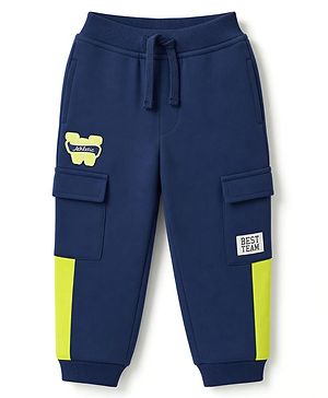Babyhug Cotton Terry Knit Lounge Pant with Cargo Pockets & Athletic Patch - Navy Blue