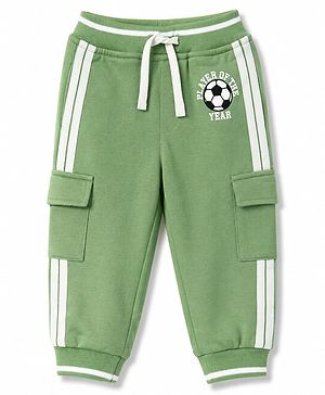 Babyhug 100% Cotton Terry Knit Full Length Player of The Year Printed Lounge Pant With Cargo Pocket & Tape Detailing - Light Green