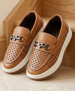 Cute Walk by Babyhug Slip On Loafers With Star Print & Applique - Tan