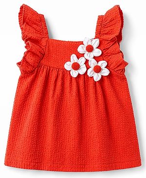 Babyhug 100% Cotton Dobby Woven Sleeveless Top With Floral Applique - Red