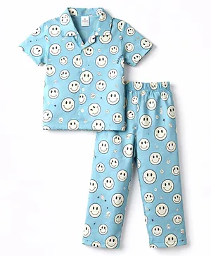 Ollypop Interlock Knit Half Sleeves
                              Printed Co-Ords Shirt & Pyjama Night
                              Suit - Sea Green