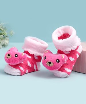 Cute Walk by Babyhug Socks Shoes With Bear Applique - Multicolor