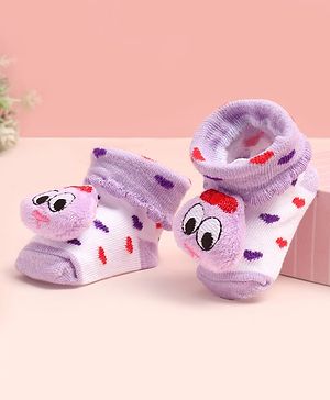 Cute Walk by Babyhug Socks Shoes With Heart Design & Applique - Multicolor