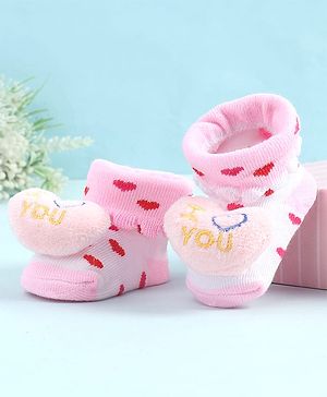 Cute Walk by Babyhug Socks Shoes with Heart Design & Applique - Multicolor