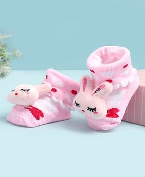 Cute Walk by Babyhug Ankle Length Socks Shoes With Bunny Applique - Multicolor