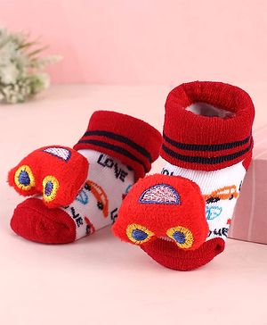 Cute Walk by Babyhug Sock Shoes with Car Design & Applique - Multicolor