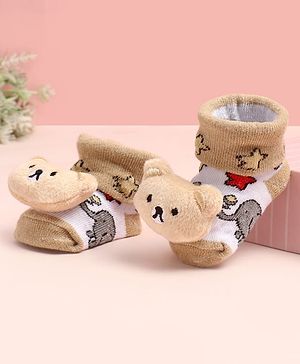 Cute Walk by Babyhug Ankle Length Socks Shoes With Bear Applique - Multicolor