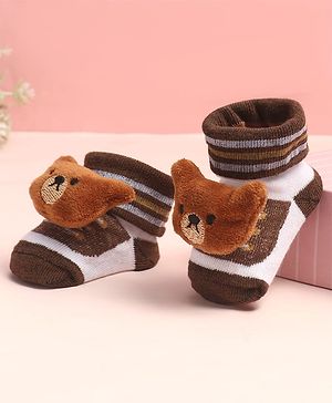 Cute Walk by Babyhug Sock Shoes with Stripes & Bear Applique - Multicolor
