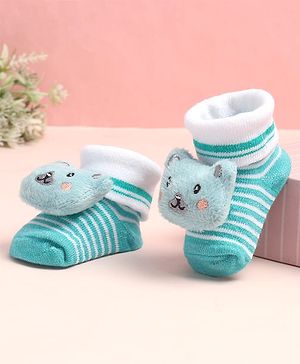 Cute Walk by Babyhug Sock Shoes with Stripes & Bear Applique - Multicolor