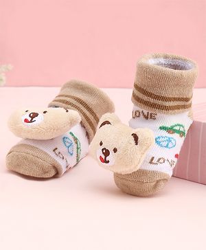 Cute Walk by Babyhug Socks With Large Bear Applique - Tan