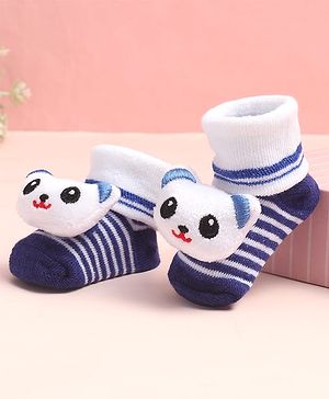 Cute Walk by Babyhug Sock Shoes with Stripes & Bear Applique - Multicolor