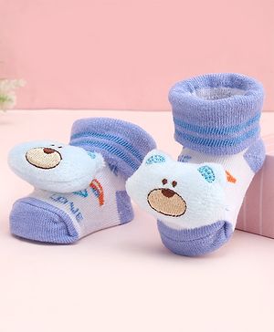 Cute Walk by Babyhug Socks With Large Bear Applique - Purple