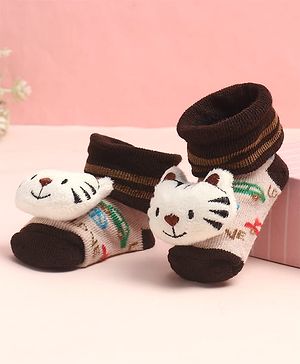 Cute Walk by Babyhug Sock Shoes with Car Design & Tiger Applique - Multicolor