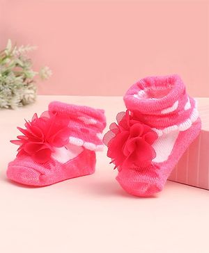Cute Walk by Babyhug Sock Shoes with Floral Applique - Multicolor