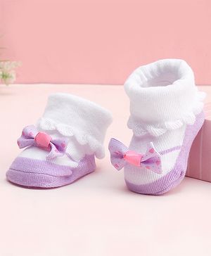 Cute Walk by Babyhug Socks With Large Bow Applique - Mauve