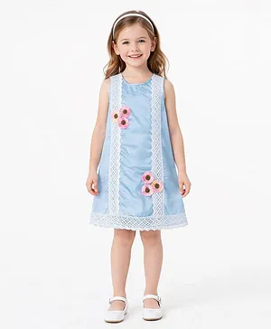 Piccolo Organza Woven Sleeveless Floral Applique Detailed Dress - Light Blue