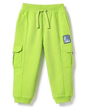 Babyhug Terry Knit Full Length Solid Track Pants With 2 The Finsih Patch - Lime Green