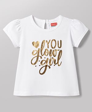 Babyhug 100% Cotton Knit Half Sleeves T-Shirt With Text Foil Print - White