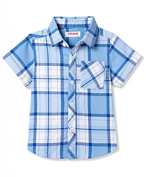 Babyhug Cotton Woven Shirt Half Sleeve Regular Collar Checks Blue 9-12 Months