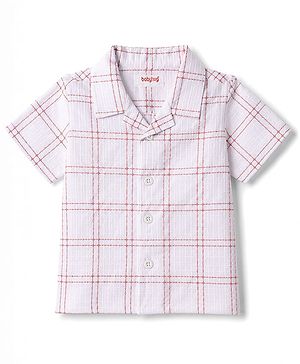 Babyhug Cotton Woven Shirt Half Sleeve Resort Collar Check White 12-18 Months