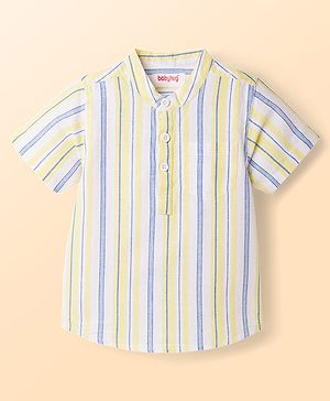 Babyhug Cotton Woven Shirt Half Sleeve Mandarin Collar Stripe Multi Color 9-12 Months
