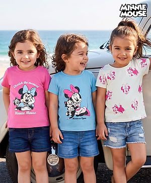 Babyhug Disney Cotton Knit Half Sleeves T-Shirts with Minnie & Friends Graphic Pack of 3 - Multicolor