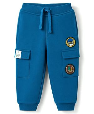 Babyhug Cotton Terry Knit Jogger Fit Lounge Pant With Puppy Patch In Blue