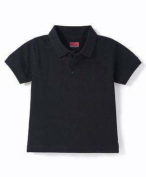 Babyhug 100% Cotton Knit Half Sleeves Solid Polo T-Shirt - Black