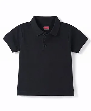 Babyhug 100% Cotton Knit Half Sleeves Solid Polo T-Shirt - Black