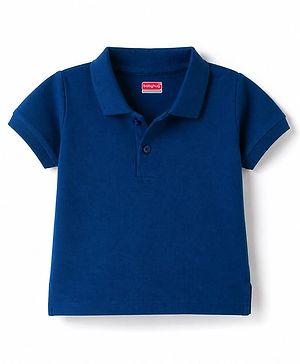 Babyhug 100% Cotton Knit Solid Colored Half Sleeves Polo T-Shirt - Navy Blue