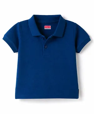 Babyhug 100% Cotton Knit Solid Colored Half Sleeves Polo T-Shirt - Navy Blue