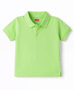 Babyhug 100% Cotton Knit Half Sleeves Solid Polo T-Shirt - Light Green