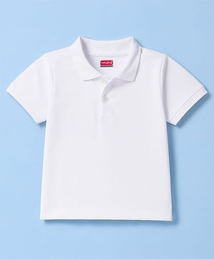 Babyhug 100% Cotton Knit Half Sleeves Solid Polo T-Shirt - White