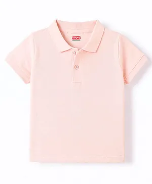 Babyhug 100% Cotton Knit Half Sleeves Solid Polo T-Shirt - Pink
