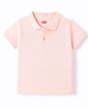 Babyhug 100% Cotton Knit Half Sleeves Solid Polo T-Shirt - Pink
