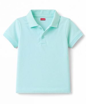 Babyhug 100% Cotton Knit Half Sleeves Solid Polo T-Shirt - Light Blue