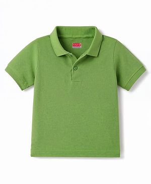 Babyhug 100% Cotton Knit Polo T-Shirt With Half Sleeves - Green
