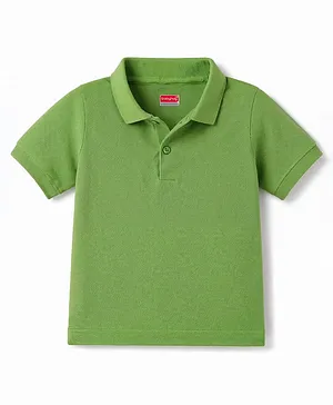 Babyhug 100% Cotton Knit Polo T-Shirt With Half Sleeves - Green