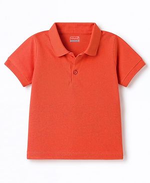 Babyhug 100% Cotton Knit Half Sleeves Solid Polo T-Shirt - Orange