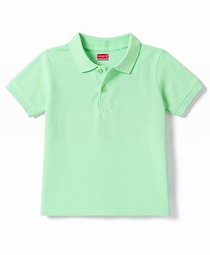 Babyhug 100% Cotton Knit Half Sleeves Solid Polo T-Shirt - Light Green