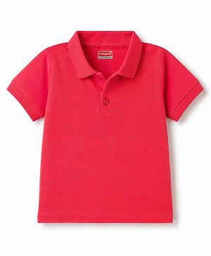 Babyhug 100% Cotton Knit Half Sleeves Solid Polo T-Shirt - Red