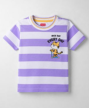 Babyhug Cotton Knit T-Shirts Half Sleeves Striped with Graphics Multi Color 6-9 Months