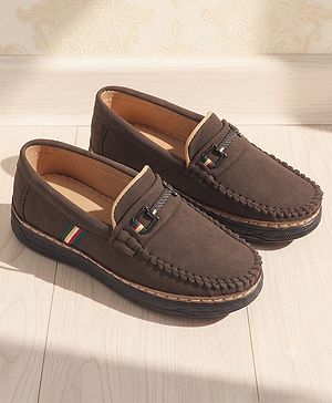 Pine Kids Slip On Formal & Party Wear Loafers With Applique -Dark Brown