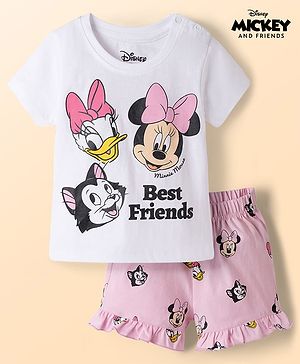 Babyhug Disney Single Jersey Knit Half Sleeves T-Shirt & Shorts  Night Suit with Minnie & Friends Graphics - Multicolour