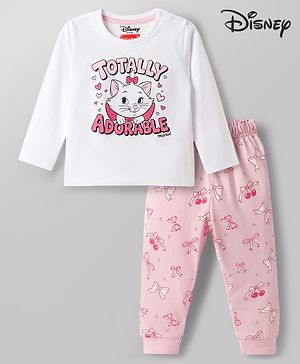 Babyhug Disney Single Jersey Full Sleeves T-Shirt & Pyjama Night Suit With Marie Graphics - Multicolor