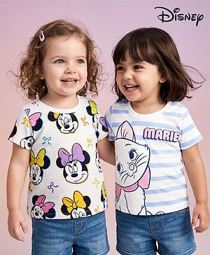 Babyhug Disney Single Jersey Knit Half Sleeves Tshirts With Mickey & Marie Graphic Pack of 2  - White