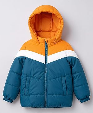 Pine Kids Woven Full Sleeves Hooded Padded Jacket with Colour Block Design - Blue